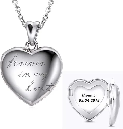 Vista 3 de Collar de plata esterlina 925 con medallón de corazón que mantiene fotos para siempre en tu corazón medallón collar medallón para mujeres y niñas