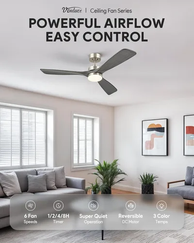 Vista 2 de VONLUCE Ventilador de techo de madera con luces de 52 pulgadas, gris
