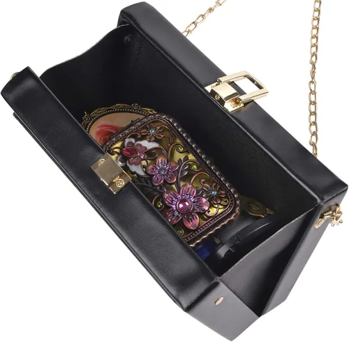 Vista 5 de QZUnique Bolso de hombro en forma de cinta con grabador de radio PU Crossbody bolso de noche retro para mujer, bolso de mano