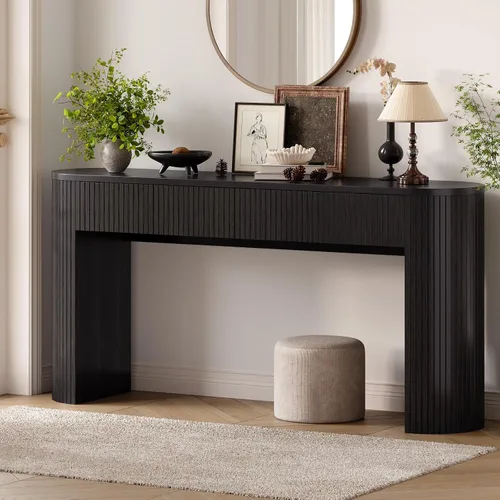 Vista 13 de Mesa consola de 55 pulgadas con 2 cajones, mesas de entrada acanaladas con almacenamiento, mesa de sofá detrás del sofá, mesas de pasillo, mesa