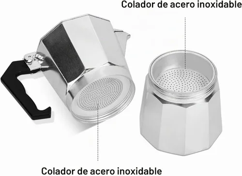 Vista 7 de Cafetera de café expreso para estufa, olla moka de 9 tazas Cafetera de aluminio con filtro de acero inoxidable Cafetera de espresso clásica