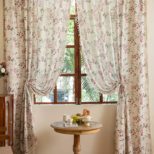 Vista 32 de Cortinas florales de granja semiopacas para sala de estar, de 63 pulgadas de largo, mezcla de lino y algodón, paneles de cortina de ventana cortos