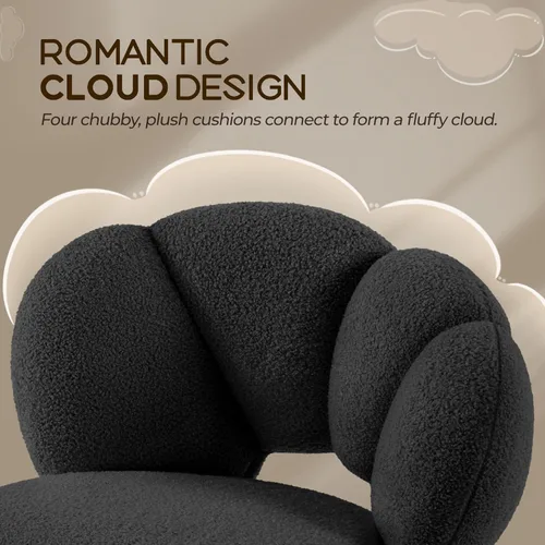 Vista 8 de Yaheetech - Silla de escritorio tapizada Boucle con forma de nube, silla de tocador ajustable para oficina en casa, computadora con ruedas para sala