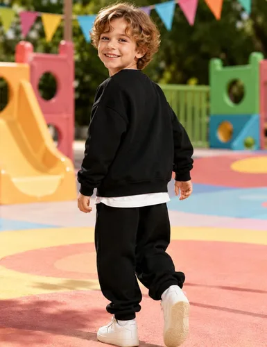 Vista 3 de Gihuo Sudadera unisex de invierno para niños y niñas, con forro de sherpa, cuello redondo, sudadera de forro polar casual para otoño Negro