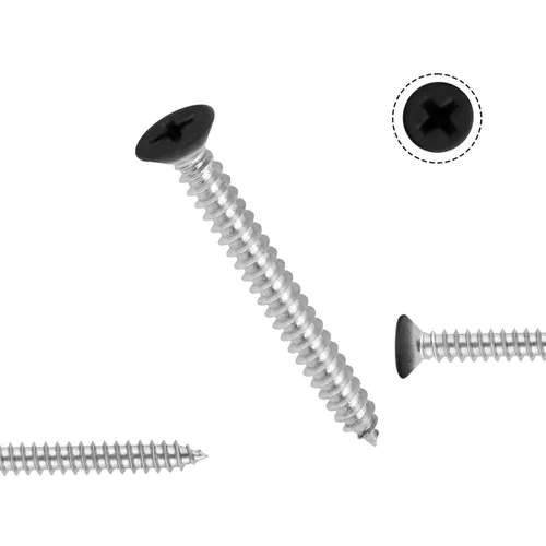Vista 11 de Venforze Tornillos de madera de cabeza negra, cabeza plana Phillips de acero inoxidable 6 x 1-1/2, 100 unidades, tornillo de acero inoxidable 304