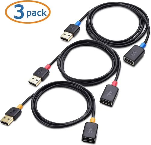 Vista 3 de Cable Matters Paquete de 3 cables de extensión cortos USB a USB (cable extensor USB macho a hembra) – 3 pies y Ultra Mini 4 puertos USB Hub
