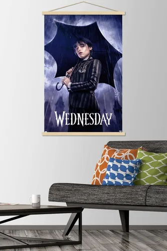 Vista 2 de Trends International Wednesday - Póster de pared de una hoja, 22.375 x 34 pulgadas, paquete de impresión premium y colgador de madera de haya