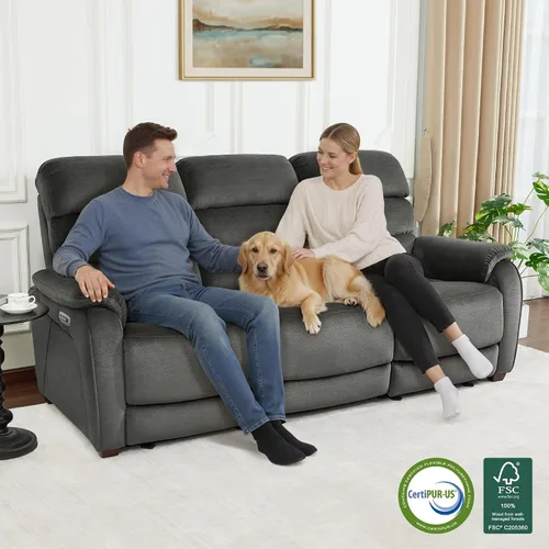 Vista 3 de MCombo ST258M3 - Sofá reclinable eléctrico de pared de 87.2 pulgadas con mesa abatible, sofá reclinable con reposacabezas ajustables, puertos