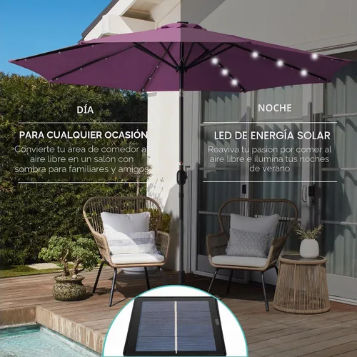 Vista 3 de Best Choice Products 10ft Solar Polyester LED Lighted Patio Umbrella w/Tilt Adjustment and UV-Resistant Fabric Amatista púrpura