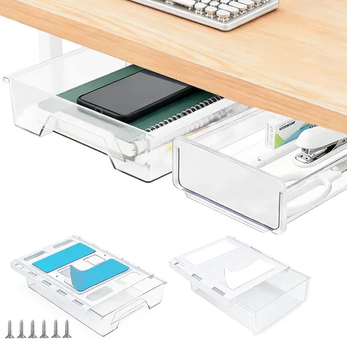 Vista 10 de Organizador de cajones debajo del escritorio, almacenamiento de cajones oculto autoadhesivo, organizador de escritorio deslizante, organizador