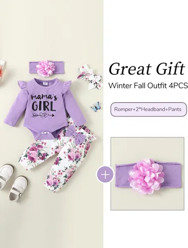 Vista 2 de Ropa para bebé recién nacida, con volantes, mameluco de algodón floral, conjunto de pantalones de algodón para niñas