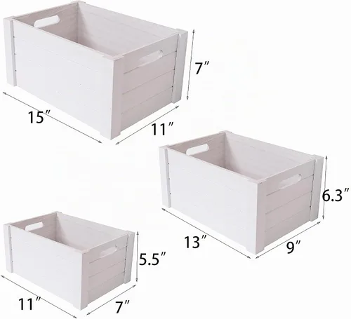 Vista 2 de Cajas modernas de madera blanca para almacenamiento, cajas decorativas rústicas, juego de 3 cajas de almacenamiento de madera extra grandes
