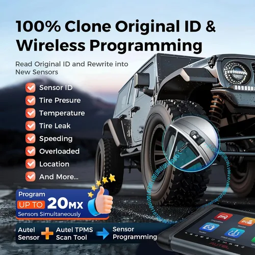 Vista 5 de Autel TPMS - Juego de 4 sensores MX-Sensor 2 en 1, 315 MHz+433 MHz, vástago de goma universal programado por TS408 TS508 WF TS601 TS608 MK808TS