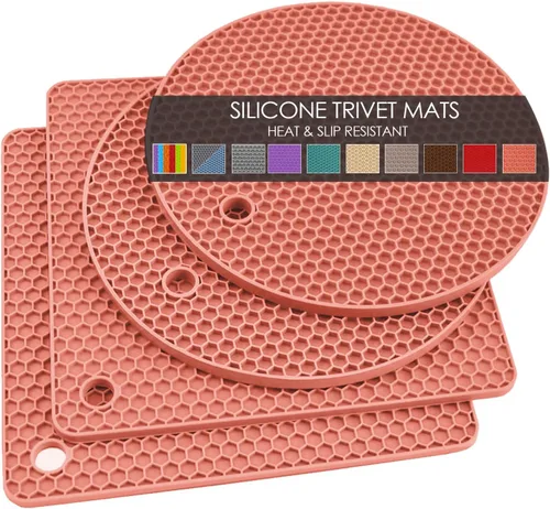 Vista 38 de Salvamanteles para platos calientes, paquete de 4 almohadillas calientes de silicona para cocina, tapete de silicona antideslizante resistente al