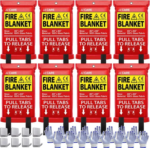 Vista 13 de JJ CARE Manta contra incendios – 2 paquetes con ganchos y guantes – Manta de emergencia contra incendios para el hogar y la cocina, mantas