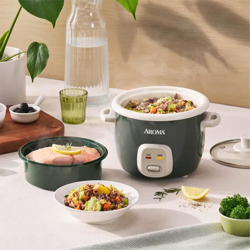 Vista 8 de AROMA® CoreCoat - Olla arrocera con cesta desplegable para cocinar alimentos (4 tazas cocidas, 2 tazas sin cocinar)
