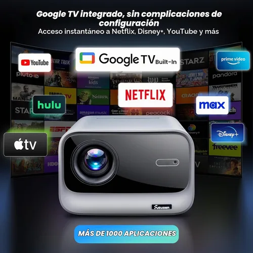 Vista 2 de Proyector 4K Google TV, 1500 lúmenes ANSI, enfoque automático 6D y Keystone, altavoces de 20 W, Wifi y proyector Bluetooth para iPhone/Android