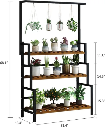 Vista 2 de Soporte colgante de 3 niveles para plantas, estantes para macetas, estantes organizadores de macetas para exteriores, interiores, estantes