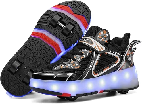 Vista 2 de Zapatos con ruedas para niños 4 ruedas mejoradas, modelo 16 LED, recargable, colorido, para niñas, niños, tenis retráctiles, zapatos de skate