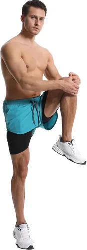 Vista 8 de OEBLD Mens Running Shorts 3 Inch Workout Gym 2-in-1 Pants Athletic Compression Tights