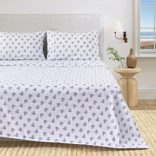 Vista 21 de Great Bay Home - Sábanas de microfibra, estampado costero, sin arrugas, bolsillo profundo, tema de playa, colección Newport (Queen, concha marina)