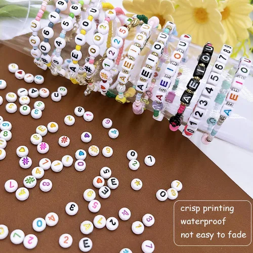 Vista 6 de MIIIM 1200 piezas cuentas de números para pulseras, cuentas de números redondas de 4x7mm 0-9 para dígitos de teléfono, llaveros, collares
