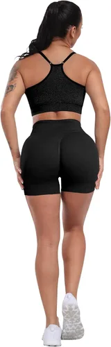 Vista 6 de CHRLEISURE Pantalones Cortos de Entrenamiento para Mujer, 4 Paquetes, Cintura Alta, Levantamiento de Glúteos con Fruncido, Pantalones Cortos Booty