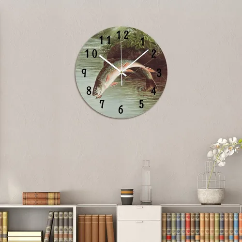 Vista 8 de Reloj de pared de peces de trucha arco iris, relojes de PVC para decoración de dormitorio, relojes de pared a pilas de 10 x 10 pulgadas, reloj
