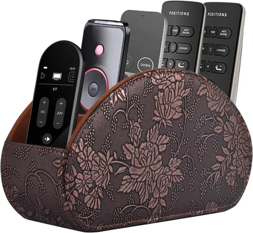 Vista 12 de Soporte para control remoto, organizador/caja para control remoto de TV con 5 compartimentos, organizador de mesita de noche para controladores