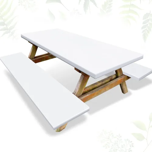Vista 13 de Funda de mantel ajustable de 3 piezas para mesa de pícnic y bancos, para mesa de 6 pies, 30 x 72 pulgadas, vinilo con bordes elásticos ajustables