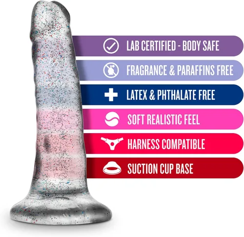Vista 2 de Blush Naturally Yours - Consolador realista con purpurina de 5.5 pulgadas, compatible con ventosa y arnés, TPE suave, pene realista y flexible