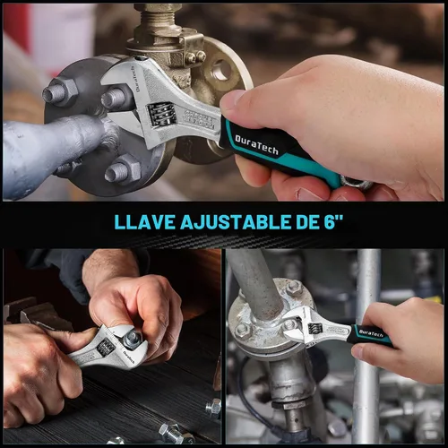 Vista 6 de DURATECH Llave ajustable de 6 pulgadas, llave de acero Cr-V, llave de mandíbula ancha, básculas métricas y SAE, para el hogar, garaje, taller