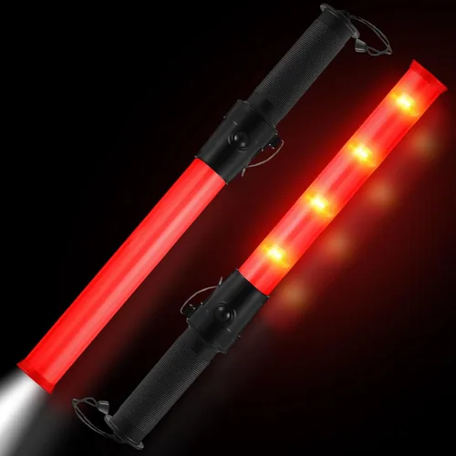Vista 7 de Weewooday Paquete de 2 varitas de control de tráfico aéreo de seguridad de 11 pulgadas, varita LED de señal de tráfico linterna control de seguridad