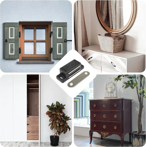 Vista 7 de Paquete de 12 cierres magnéticos de plástico para puerta con tornillos para cocina, baño, armario, armario, armario, puerta, cajón, 15 libras (negro)