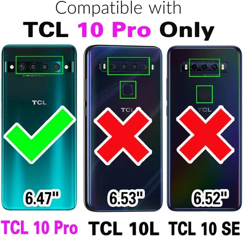 Vista 2 de Asuwish Funda compatible con TCL 10 Pro y protector de pantalla de vidrio templado, accesorios para celdas, ranura para tarjetero, soporte