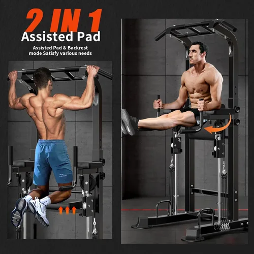 Vista 2 de SogesHome Power Tower Pull Up Bar and Dip Station, Multi-Function Free Standing Pull Ups, Adjustable Height Dip Bar Strength Training Workout