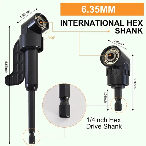 Vista 4 de Kit de extensión de broca flexible, 17 piezas con adaptadores de enchufe giratorios de 360° (1/2" 3/8" 1/4"), accesorios de ángulo recto de 105°