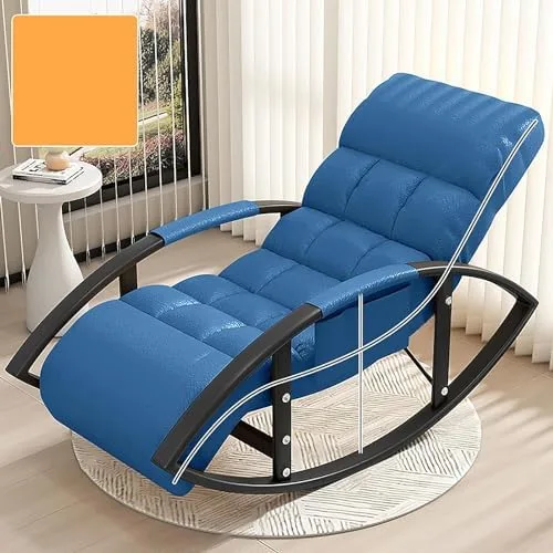 Vista 9 de Large Adjustable Reclining Rocking Chair Set with Footrest for Living Room and BalconyComfortable Outdoor Indoor Seating Solution,Amarillo-Golden