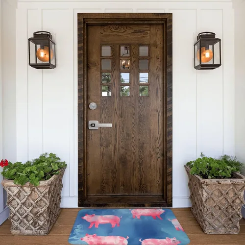 Vista 7 de Tapete para puerta delantera, tapete de bienvenida con bonito estampado de cerdito, absorbente, antideslizante, tapete de entrada suave, lavable