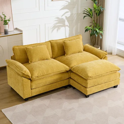 Vista 66 de IPKIG 117" Modular Sectional Cloud Couch, Modern L-Shaped Sofa with Ottoman Blanco beige