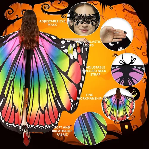 Vista 2 de Alas de mariposa para mujeres y niñas, disfraces de Halloween para mujeres, disfraz de hada para adultos, chal, fiesta, cosplay
