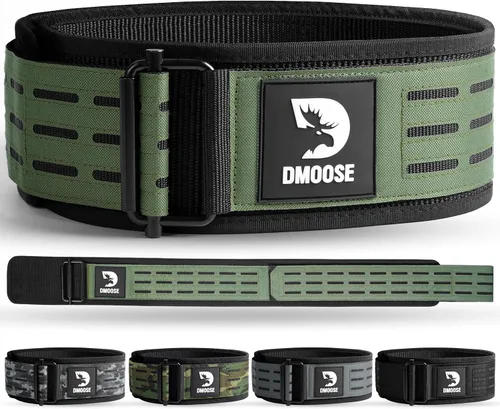 Vista 13 de DMoose Fitness Cinturón de levantamiento de pesas con bloqueo automático para hombres y mujeres, cinturón de nailon de 4 pulgadas para sentadillas