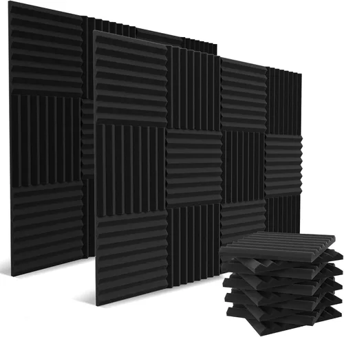 Vista 7 de Paquete de 12 paneles acústicos autoadhesivos de 1 x 12 x 12 pulgadas, espuma acústica, cuñas de espuma de estudio, paneles de alta densidad, cuñas