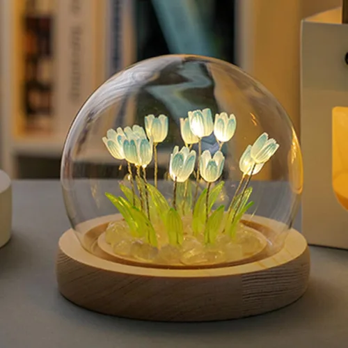 Vista 7 de Lámpara de mesa LED de tulipán, hecha a mano, luz nocturna de tulipán hecha a mano, lámpara LED de tulipán, adorno de escritorio de regalo, adorno