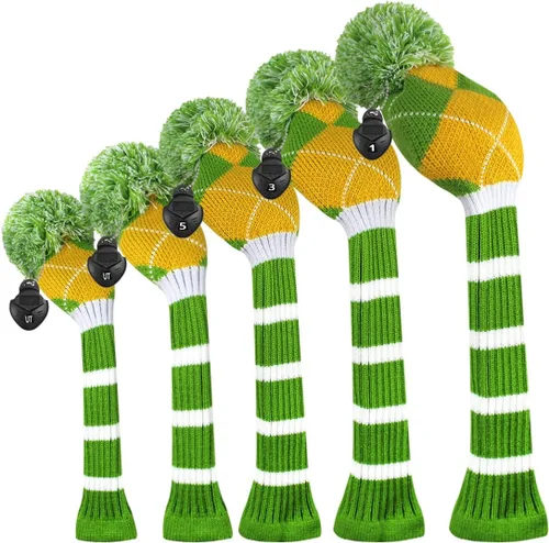 Vista 7 de Scott Edward Knit Golf Club Cover with a Pom Set of 5 Head Covers Protect Driver Wood(460cc) 1 Fairway Wood2 and Hybrid/UT2 with Rotating Club