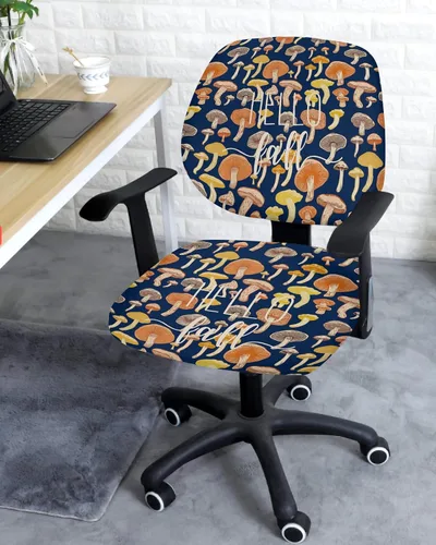 Vista 3 de Hello Fall - Funda elástica para silla de oficina, funda de asiento para silla de computadora, funda para respaldo, hongos de Acción de Gracias