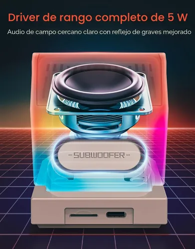 Vista 3 de Divoom MiniToo Retro Altavoz de Computadora de Estilo PC, Pantalla de Pixeles Inteligente con Caras Personalizadas, Bluetooth y Audio USB, Reloj