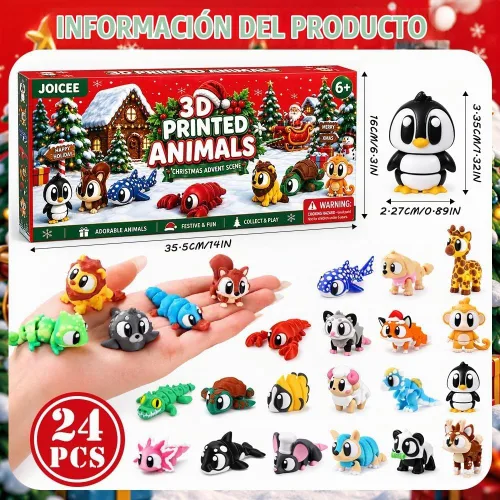 Vista 2 de JOICEE Calendario de Adviento de Navidad 2026 con mini juguetes de animales Rojo