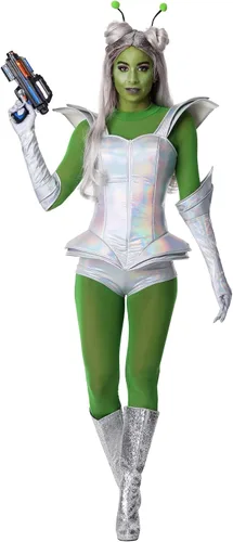 Vista 2 de Disfraz de bebé alienígena galático para mujer, atuendo prismático, traje de Halloween extraterrestre para mujer