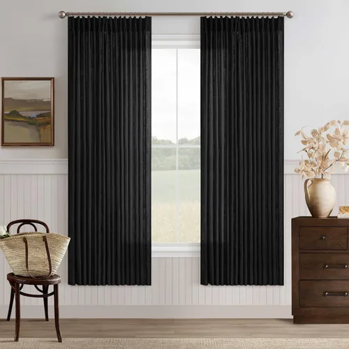 Vista 104 de TWODRAPES Cortinas de Lino Plisadas con Pinza Beige Blancas de 54 Pulgadas de Largo 2 Paneles para Comedor Cocina Dormitorio Plisadas Semi